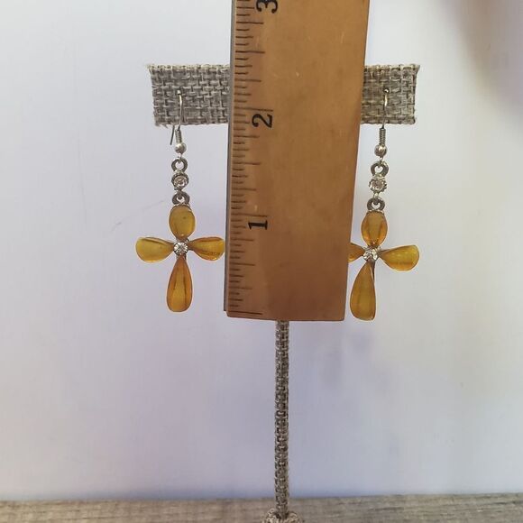 RESIN & CRYSTAL French Hook Religious Cross Earrings - Picture 5 of 5